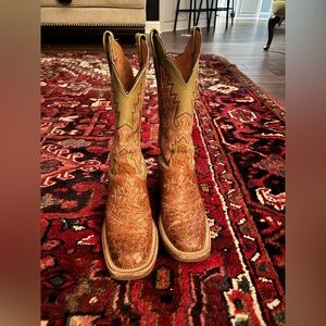 Lucchese 2000 Full Quill Ostrich Size8 Olive Tan Cowgirl Boots